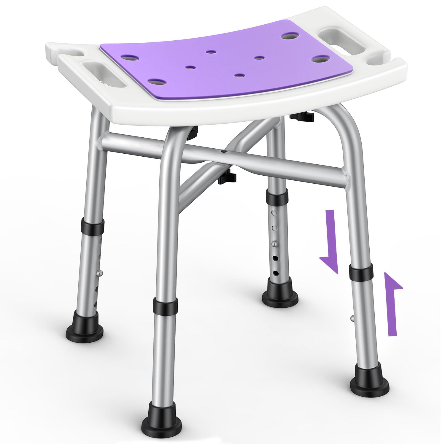 Hiqufet Shower Chair for Inside Shower(450lb) 5 Height Adjustable Shower Stool Purple Padded Shower Seats for Adults Quick Assembly Heavy Duty Shower Bench for Inside Shower to Sit on